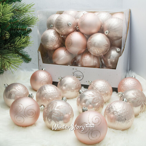 Набор пластиковых шаров Christmas Salute: Розовый Бутон 10 см, 36 шт Kaemingk