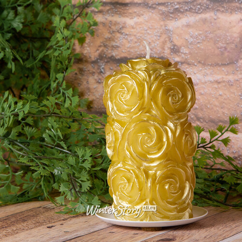 Декоративная свеча Розовый Сад 125*65 мм золотая Омский Свечной