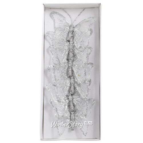 Декоративное украшение Бабочка Farfalle D'aria 10 см, 6 шт, серебряная, клипса Edelman