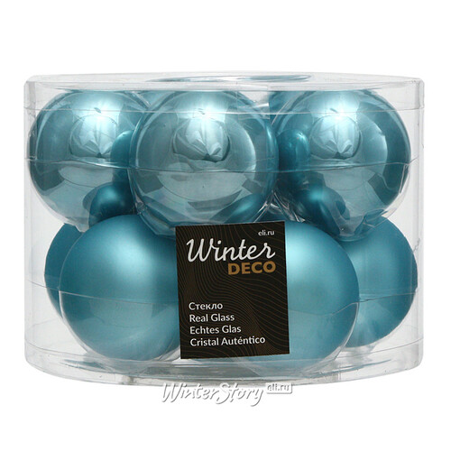 Набор стеклянных шаров 6 см голубая карамель mix, 10 шт Winter Deco