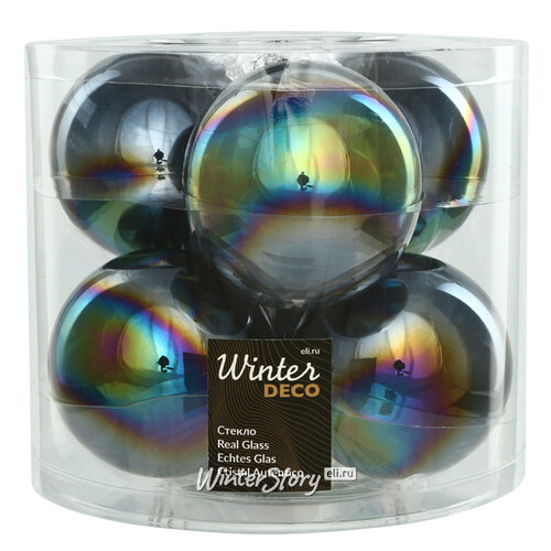 Набор стеклянных шаров 8 см черный перламутр, 6 шт Winter Deco