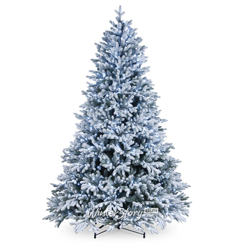 Искусственная елка с огоньками Гамильтон заснеженная 228 см, 750 теплых/холодных белых ламп, ЛИТАЯ + ПВХ National Tree Company