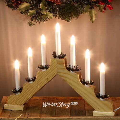 Светильник-горка Кристиан 40*30 см светлое дерево, 7 электрических свечей Kaemingk