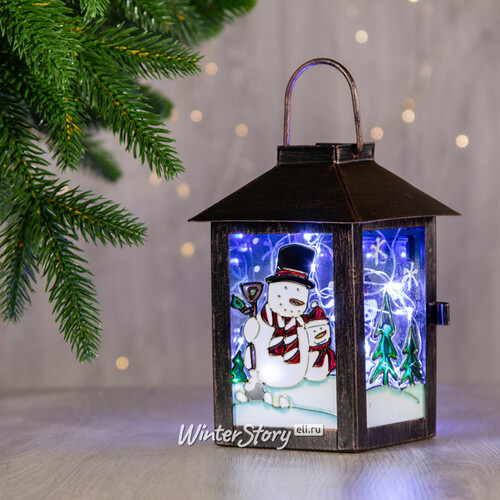 Металлический фонарик Новогодние сюжеты - Снеговики в котелке 14*10 см Sigro