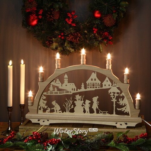Рождественская горка Детвора в ожидании праздника 57*38 см, семисвечник Sigro