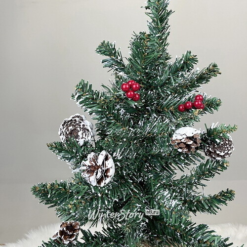 Настольная елка Кристина заснеженная 45 см с ягодами и шишками, ПВХ Black Box