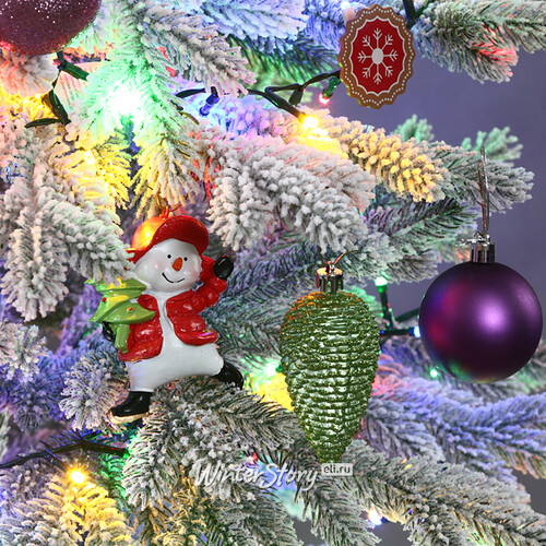 Искусственная елка с гирляндой и игрушками Финская: Сладости и Радости заснеженная 180 см, 540 разноцветных LED, контроллер, ЛИТАЯ 100% Winter Deco