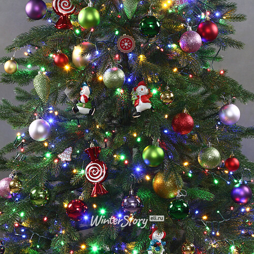 Искусственная елка с гирляндой и игрушками Финская: Полька Джой 210 см, 700 разноцветных LED, контроллер, ЛИТАЯ 100% Winter Deco