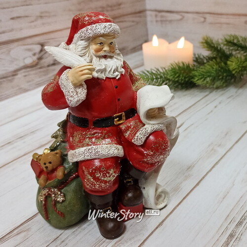 Новогодняя фигурка Санта Клаус со свитком подарков 17 см Breitner