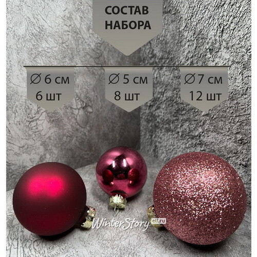Набор стеклянных шаров Blanchett - Rosa Fascino 5-7 см, 26 шт Christmas Deluxe