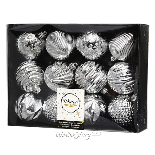 Набор пластиковых шаров Etude 6 см, 12 шт, серебряный Winter Deco