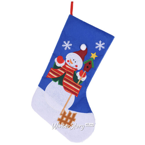 Новогодний носок Радостный Снеговик 45 см синий Koopman