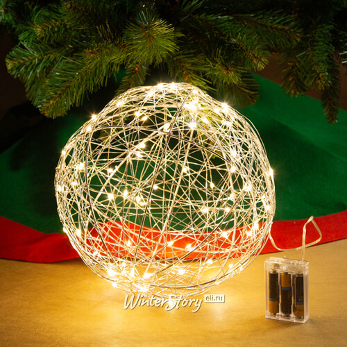 Светящийся шар Сириус 18 см, 30 теплых белых LED ламп, серебряная проволока, батарейки, IP20 Koopman