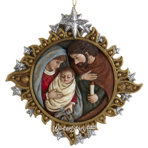 Елочная игрушка Святое Семейство - Дева Мария с Иисусом и Святой Иосиф 11 см золотая, подвеска Kurts Adler