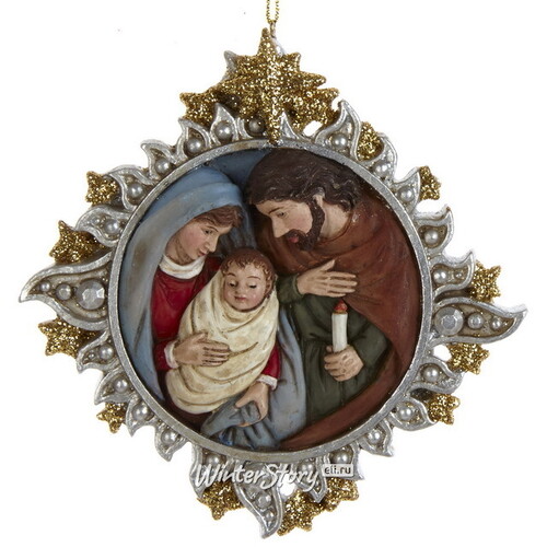 Елочная игрушка Святое Семейство - Дева Мария с Иисусом и Святой Иосиф 11 см серебряная, подвеска Kurts Adler