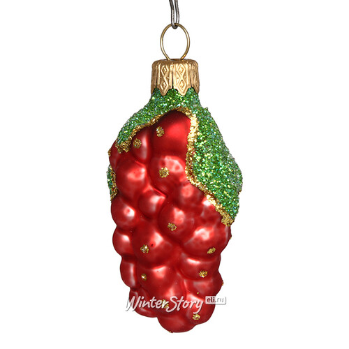 Стеклянная елочная игрушка Виноград 9 см красный, подвеска Коломеев