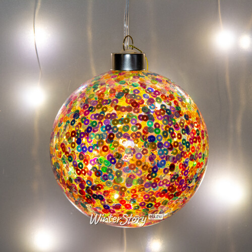 Декоративный подвесной светильник Шар Разноцветное Ретро 10 см, теплые белые LED лампы, на батарейках, стекло Peha