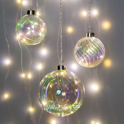 Декоративный подвесной светильник Шар Бергман 10 см, 10 разноцветных LED ламп, на батарейках, стекло Peha