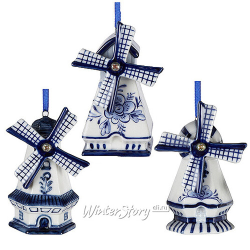 Елочная игрушка Ветряная Мельница в Дельфтском Стиле с Треугольной Крышей 8 см, подвеска Kurts Adler