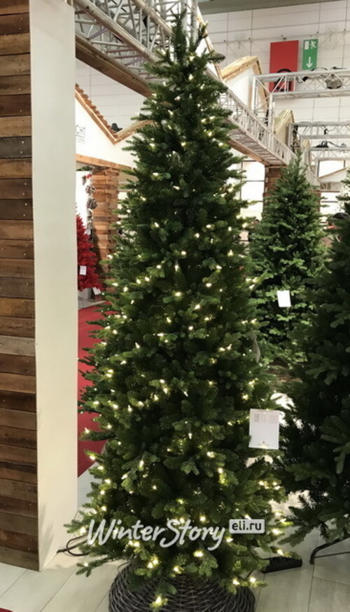 Искусственная стройная елка с гирляндой Каррингтон 228 см, 400 теплых белых LED ламп, ЛИТАЯ + ПВХ National Tree Company