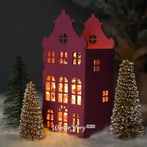 Домик с подсветкой Амстердам 20 см малиновый Christmas Apple