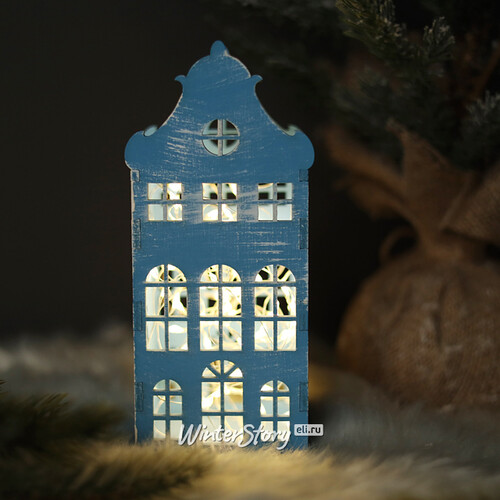 Домик с подсветкой Амстердам 20 см голубой Christmas Apple