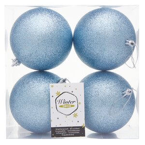 Набор пластиковых шаров Liberty 10 см, 4 шт, голубой с блестками Winter Deco фото 2