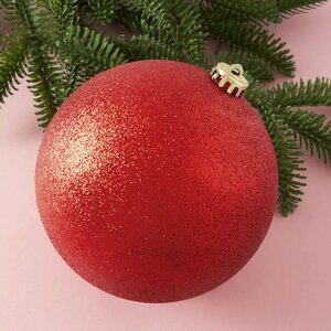 Пластиковый шар Sonder 15 см красный с блестками Winter Deco фото 1