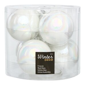 Набор стеклянных шаров 8 см белый перламутр, 6 шт Kaemingk/Winter Deco фото 1
