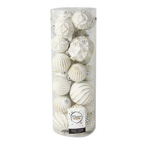 Набор пластиковых шаров Divine 6-8 см, 24 шт, белый с золотым Winter Deco фото 3