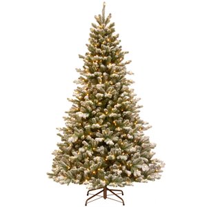 Искусственная елка с гирляндой Шеффилд заснеженная 198 см, 450 теплых белых ламп, ЛИТАЯ + ПВХ National Tree Company фото 1