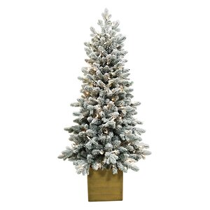 Искусственная елка с гирляндой Норфолк заснеженная 137 см в деревянном кашпо, 200 теплых белых ламп, ЛИТАЯ + ПВХ A Perfect Christmas фото 1
