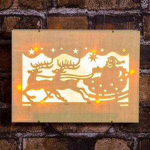 Картина со светодиодами "Упряжка Санты" с LED-огнями, 29*21 см, батарейка Edelman фото 1