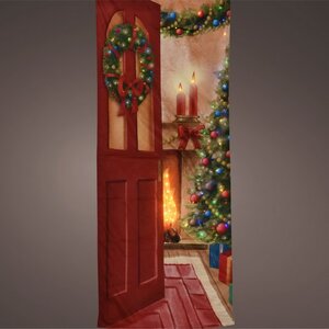 Новогодний чехол на дверь с подсветкой Welcome Home 230*93 см, 84 теплые белые LED лампы, IP44 Kaemingk фото 1