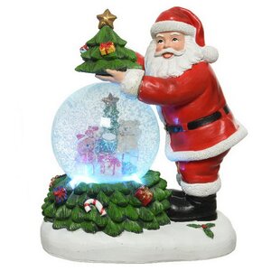 Новогодняя фигурка с снежным шаром Santa & Tree 25 см, с подсветкой и музыкой, на батарейках Kaemingk фото 1