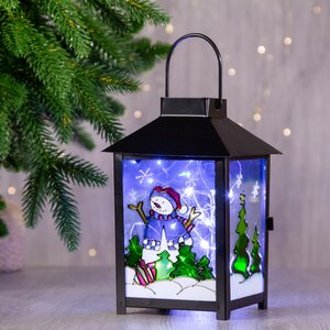 Металлический фонарик Новогодние сюжеты - Снеговик в лесу 12*17 см Sigro фото 1
