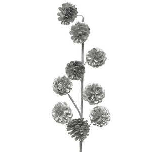 Декоративная ветка с шишками Лессин 60 см серебряная Kaemingk фото 1