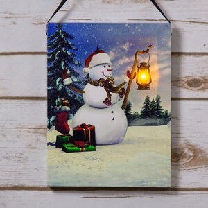Светодиодная картина Снеговик с подарками 15*20 см на батарейках Peha фото 1