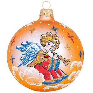 Стеклянный елочный шар Ангел с дудочкой 8 см золотой Фабрика Елочка фото 1