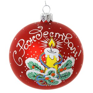 Стеклянный елочный шар Рождественский 8 см красный матовый Фабрика Елочка фото 1