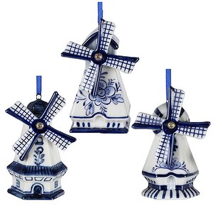 Елочная игрушка Ветряная Мельница в Дельфтском Стиле с Треугольной Крышей 8 см, подвеска Kurts Adler фото 2