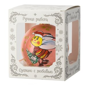 Стеклянный елочный шар Озорная пчелка Брукс 80 мм, розовый Коломеев фото 2