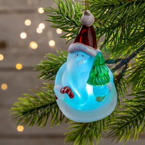 Светящаяся елочная игрушка Санта с Елочкой 10 см на батарейке, RGB, подвеска Snowhouse фото 1