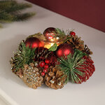 Новогодний подсвечник с шишками и ягодами Рождественский Лес 19 см