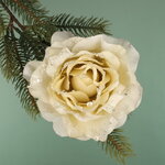 Роза Искристая 14 см кремовая, клипса