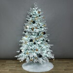 Искусственная елка с гирляндой и игрушками Финская: Christmas Jazz заснеженная 210 см, 700 холодных белых LED, контроллер, ЛИТАЯ 100%