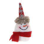 Елочная игрушка Снеговик в меховом колпаке 16 см, подвеска