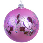 Стеклянный елочный шар Веер 9 см розовый