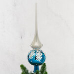 Макушка на елку Снежная ветка 28 см голубая, стекло