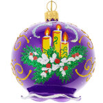 Стеклянная елочная игрушка Колокольчик Свечи 8 см фиолетовый
